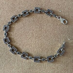 Vintage Art Deco Marcasite Link Sterling Silver 925 Square Bracelet 7”